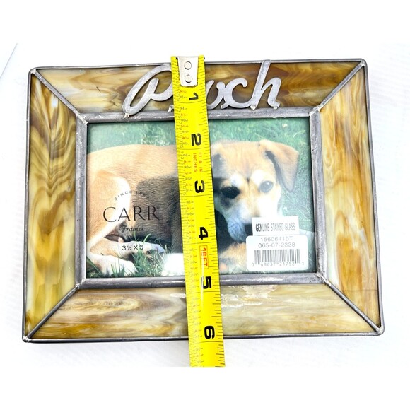 Vtg Carr Stained Glass Dog Picture Frame Pooch 3.5” X 5” Photo Brown White Gift - Picture 7 of 7